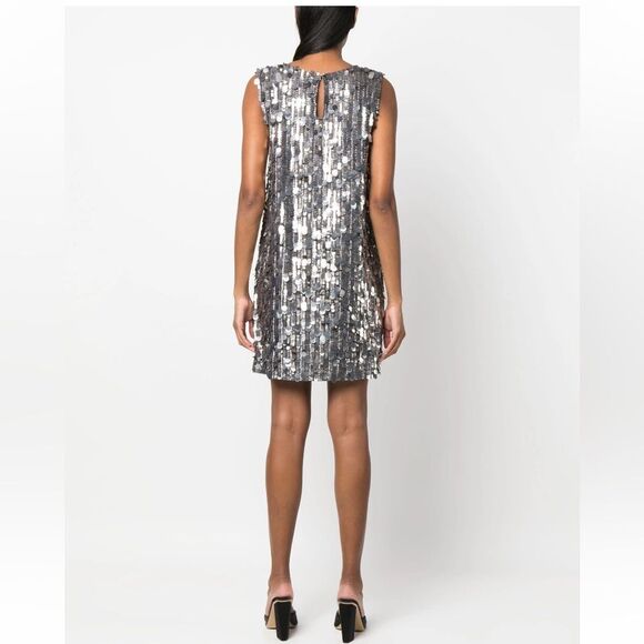 NEW PAROSH Silver Sequin Sleeveless Shift Dress XS 0 2 - Picture 3 of 8